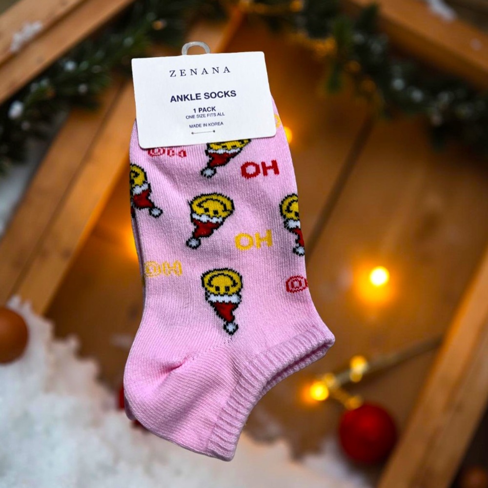 Zenana Playful Pink Christmas Ankle Socks OSFM